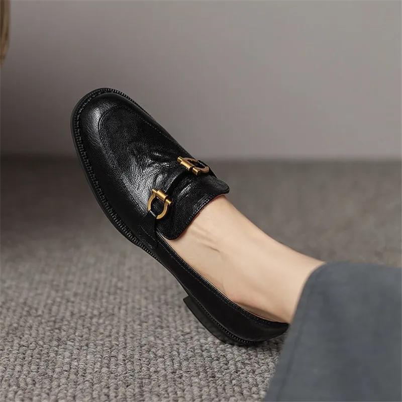 Fashion New Spring Sheep Leather Woman Shoes Round Toe Women Pumps Shoes for Women Chunky Heel Loafers Fashion Retro Casual Shoes