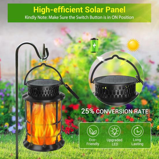 Solární lucerna s plápolajícím plamenem Venkovní Vodotěsné LED světlo Vodotěsné IP65 Automatické Zapnutí/Vypnutí Závěsné Solární Světlo Lucerna s Tančícím Plamenem