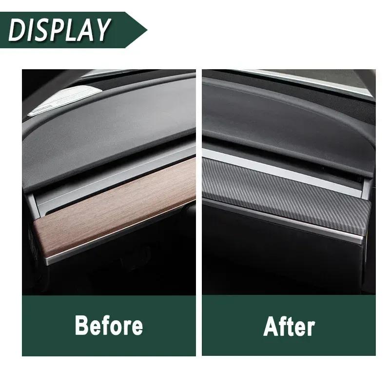 For Tesla Model 3 Model Y Dashboard Panel Stickers Center Console Decor Trim For Tesla Accessories ABS Decals Carbon Fiber Look