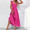 Lässiges A-Linien-Kleid Damen Einfarbig Ärmellos Hohe Taille Knöchellang Eckiger Ausschnitt Herbst Winter