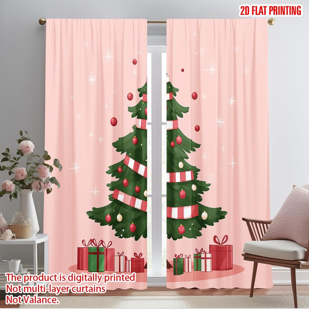 

2pcs,2D plane printing Curtain Popular Christmas Tree Gifts_c Durable 100% Polyester Fabric (without rod) Decorations Outdoor 52.50×116.00 CM 2pcs