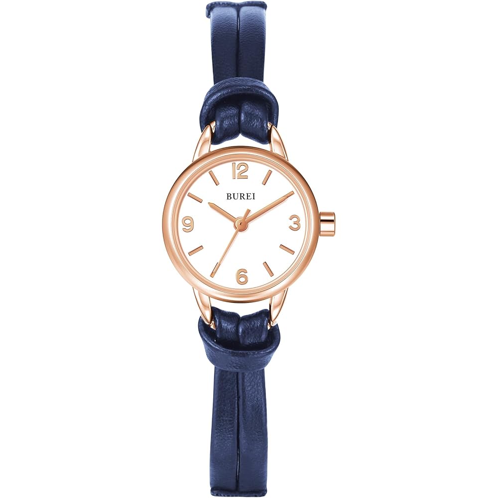 BUREI Women s Analog Quartz Watch Waterproof Leather Strap Simple Lightweight Rose Gold Blue