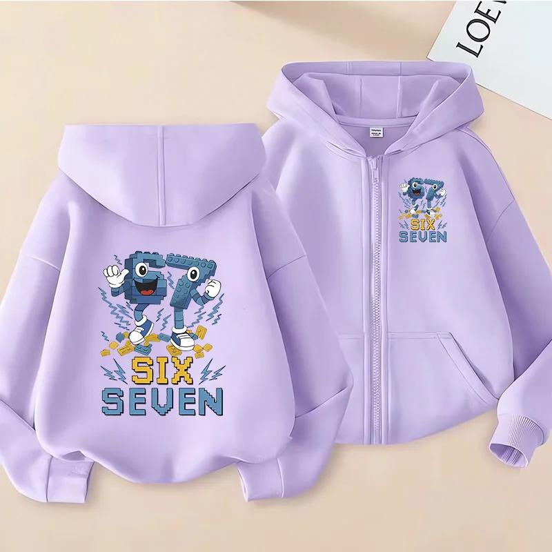 Nuovi Felpe con Zip Six Seven per Bambini Divertenti 67 Sweatshirt Brainrot Bambino Ragazza Ragazzo Felpa con Cappuccio e Zip Top Moda Casual