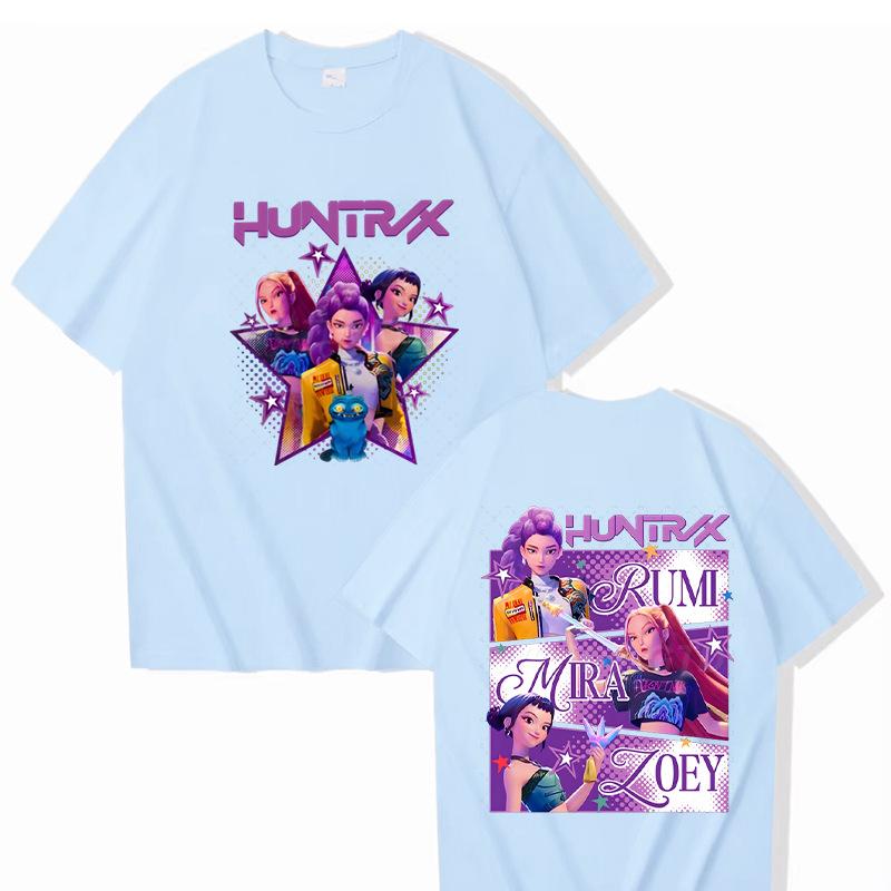 KPop Demon Hunters Printed T-shirt Casual Round Neck Top Short Sleeved Shirt 5989