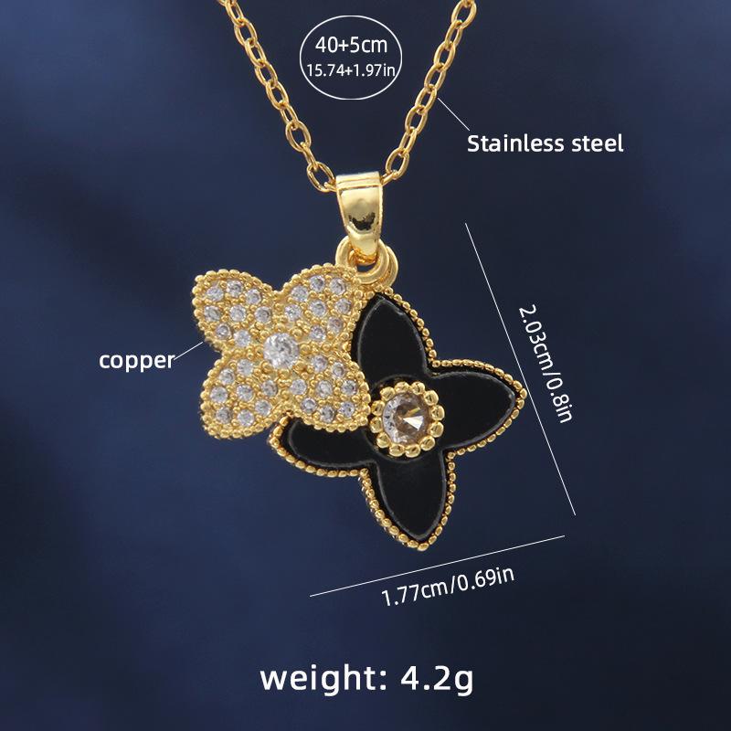 

Двухслойное колье клевер с цирконами