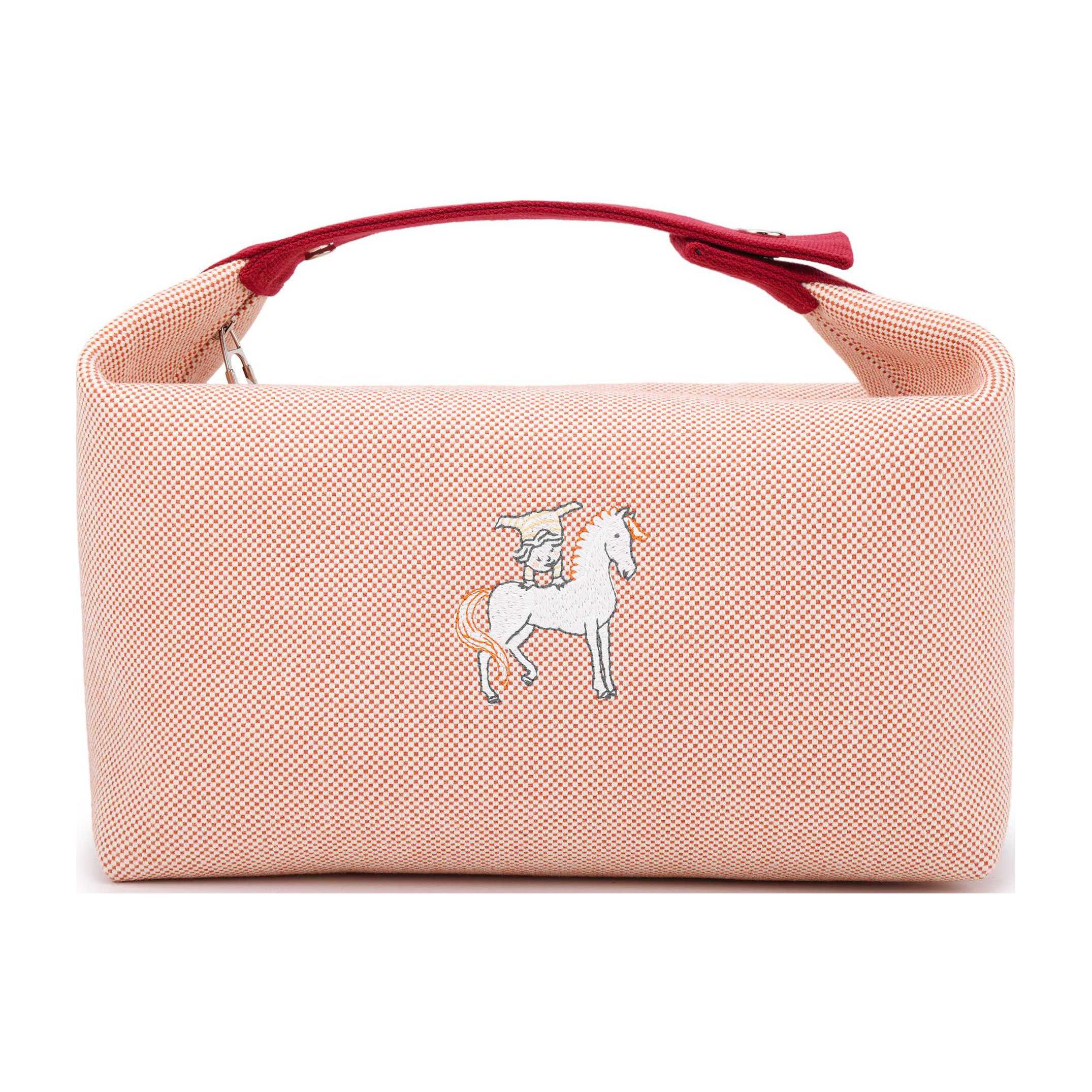 

Новая сумка HERMES Bride-a-Brac из полиэстерового холста для ланч-боксов с хранением, унисекс, оранжево-красная H103587M02 24.9*14.0*21.1CM