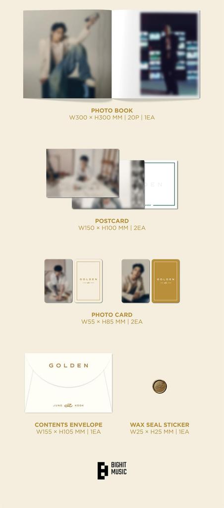 BTS Jungkook GOLDEN 1. Album LP Version Wachssiegelversiegelt JUNG KOOK Hülle+1 Stück Vinyl+20-seitiges Fotobuch+2 Postkarten+2 Fotokarten+1 Sticker+Tracking