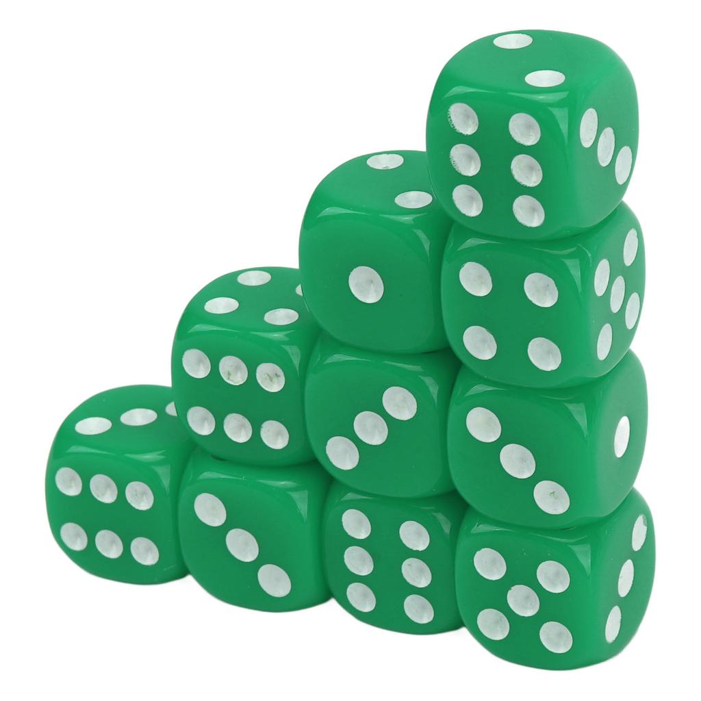 30 Stück Würfelset 6-seitig Runde Ecke Weiße Zahlenpunkte Kunststoff Tragbare Spielwürfel für Brettspiele Mathematikunterricht Grün