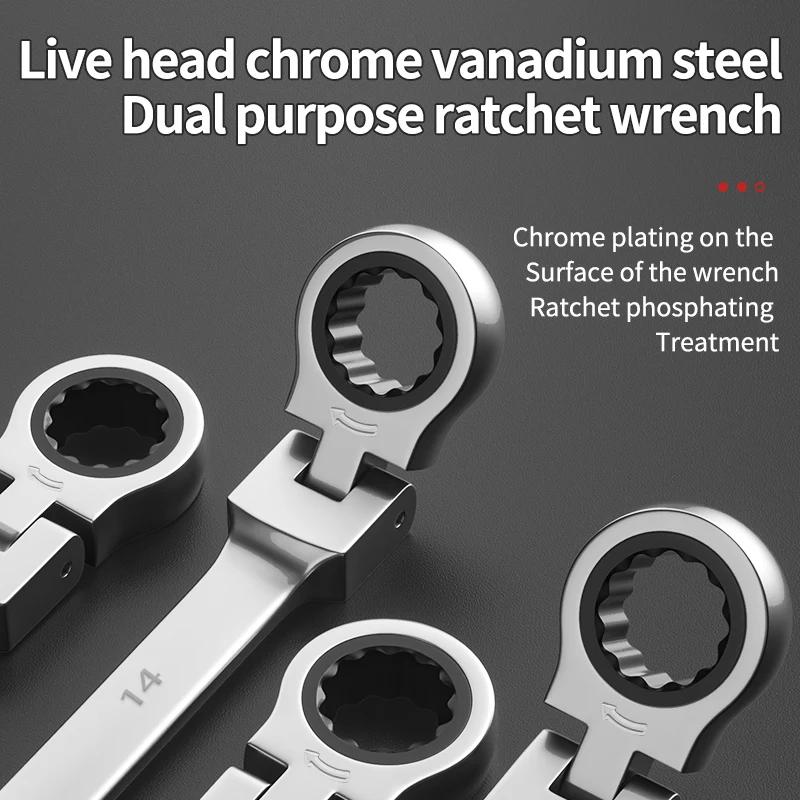 72-tooth ratchet combination wrench - plum open end wrench, 180° rotation, chrome vanadium steel, professional maintenance tool