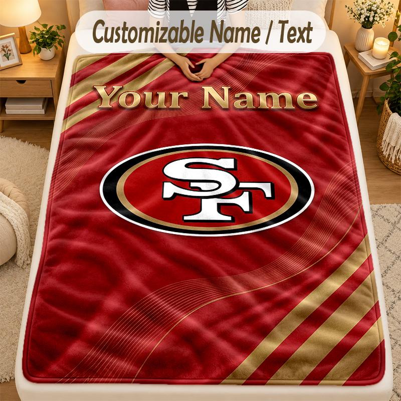 Flaneldecke San Francisco 49ers Benutzerdefinierter Name Text Personalisierte Weiche Warme Überwurfdecke Heimdekoration Geschenk