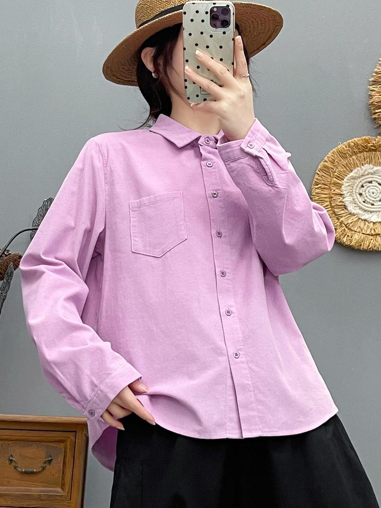 Women's Japanese Style Corduroy Long-Sleeve Shirt - Pure Cotton, High Quality, Retro Artistic, Loose Fit