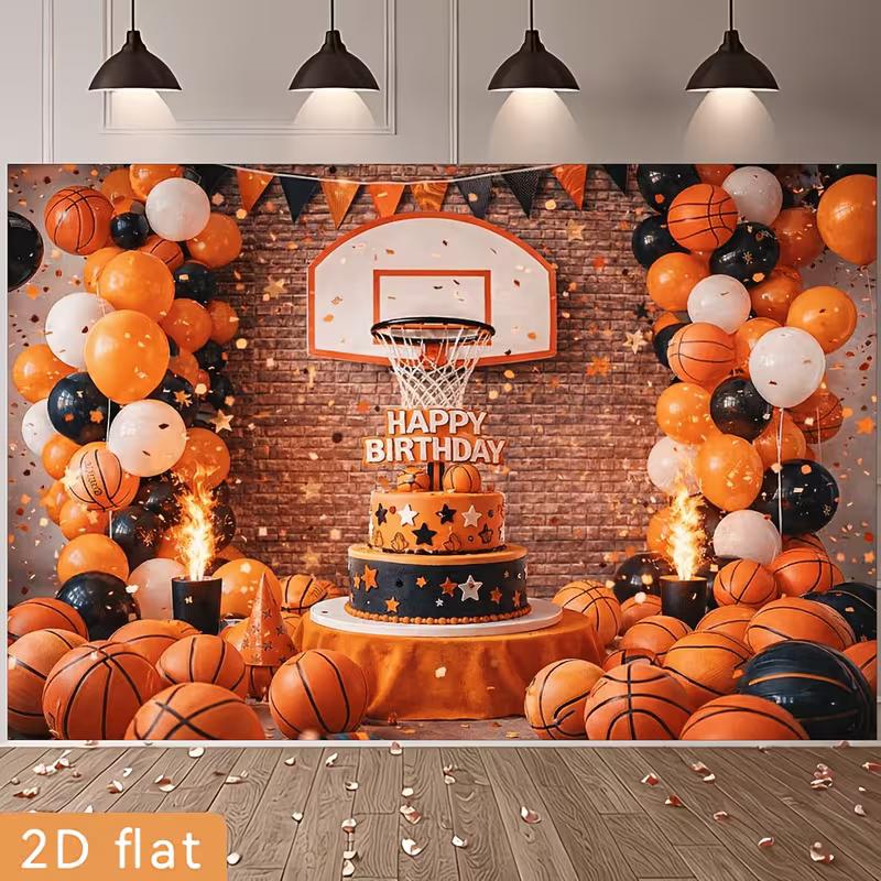 2D Sports Basketball Birthday Backdrop, Brick Wall Background Cloth