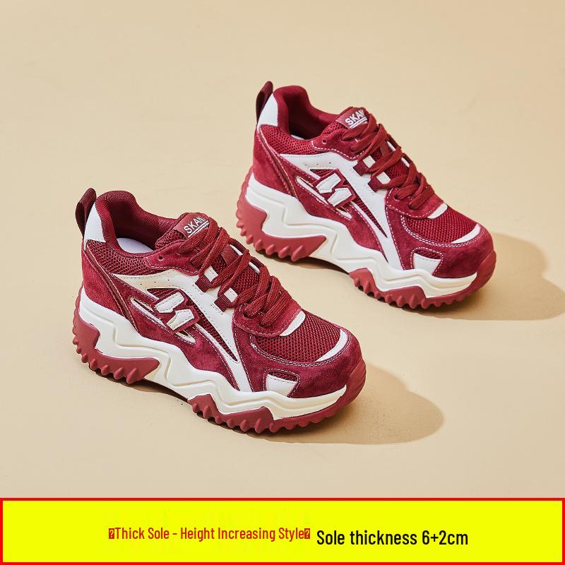 

Женские кроссовки на толстой подошве с цветными блоками в стиле «папины кроссовки», увеличивающие рост, повседневные, осень 2025, размер 34 34 красный