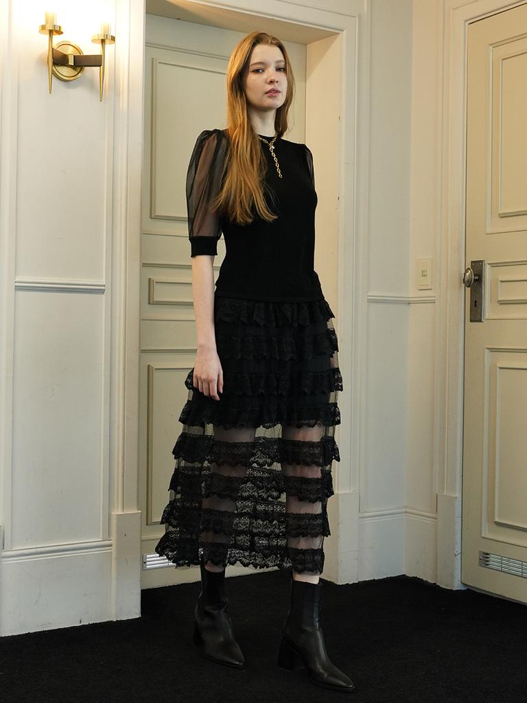 Muse By Rose Juliet See-Through Lace Skirt (Black)