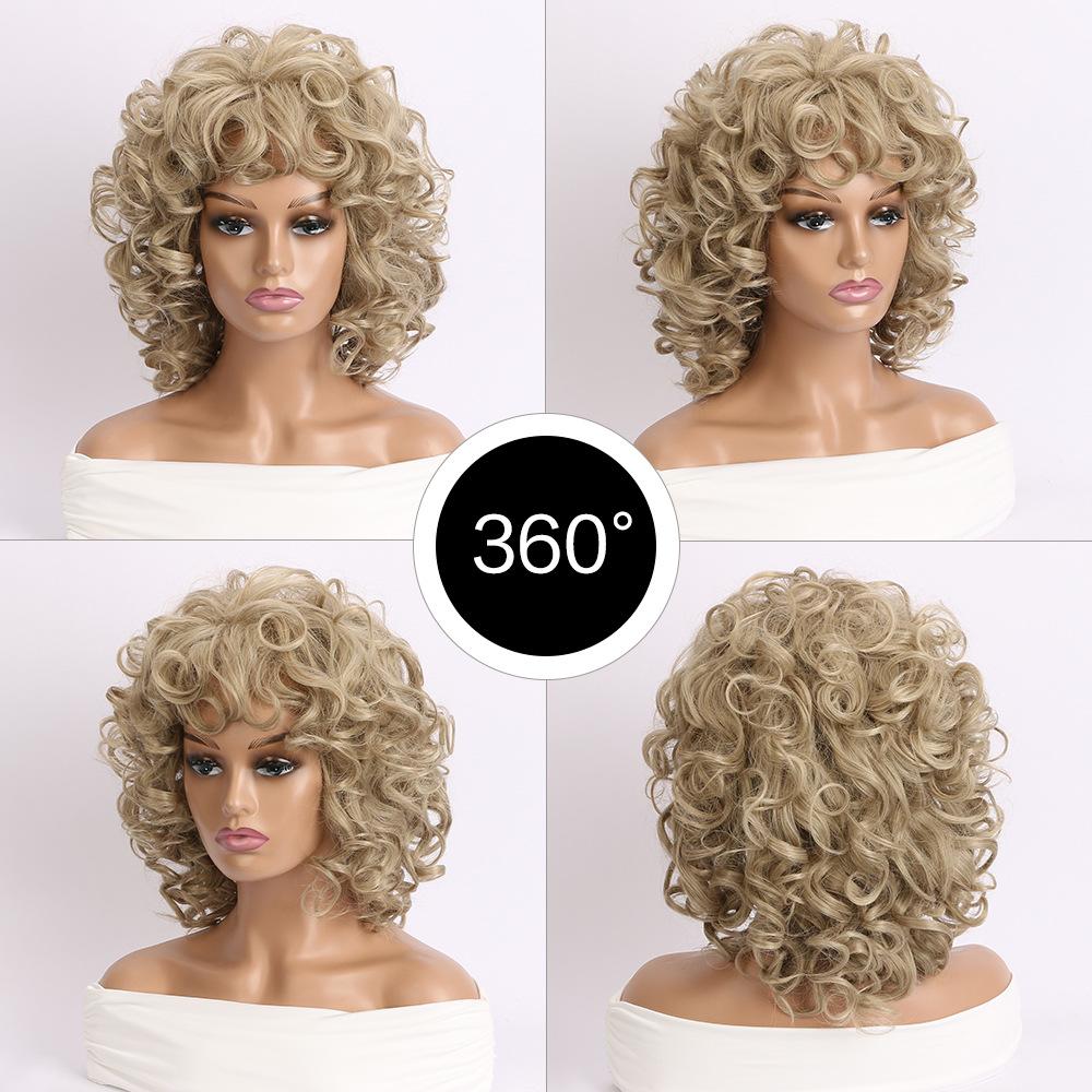 Natural Short Curly Wig Women Side Bangs Fluffy Synthetic Heat Resistant Hair Wig