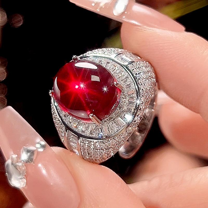 Jewelry Simulation Blue Spinel Plain Surface Fluorescent Retro Ring Main Stone 10 * 12