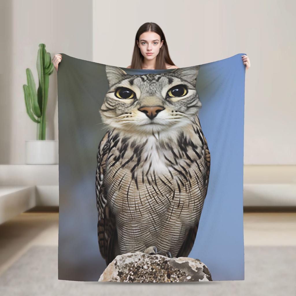 Miauw Kat Uil Bellen Telefoon Thema Warme Gezellige Deken Esthetische Reis Plaid Home Decor Flanellen Sprei Bank Bed Cover