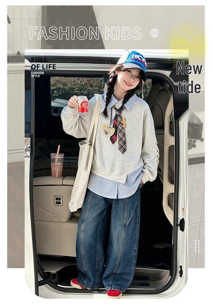 Girls' Faux Two-Piece Lapel Hoodie - Spring/Autumn 2026 New Style for Medium & Large Children