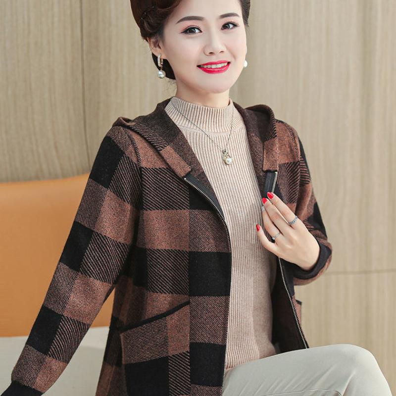 Toamnă Iarnă Nou Hanorac Mânecă Lungă Fashion Outwear Femei High Street Casual Carouri Culoare Solidă Fermoar Patchwork Cald Cardigan