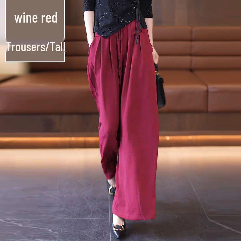 2026 Summer Women's High-Waisted Ice Silk Wide-Leg Pants - Korean Style Casual Loose Skirt Pants