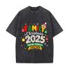 T-shirt Américain Décontracté Col Rond Lumières Souvenir Vacances Familiales 2025 Uni Solide Effet Usé