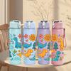 1PC Colorful Dinosaur Group Pattern 750ml Color Plastic Sports Water Bottle Leakproof Flip Straw Lid Suitable for Sports Office Home Use