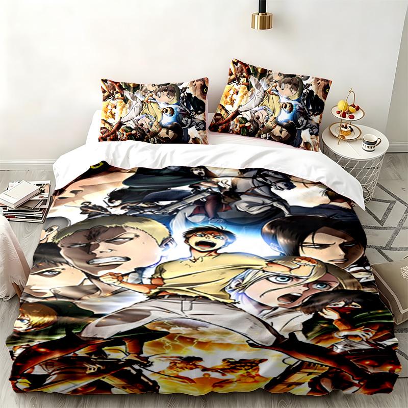 Attack On Titan 3pc Set Perfect for Bedroom Use Comfortable Bedding Set Includes a Duvet Cover and Two Pillowcases Ideal Birthday or Christmas Gift