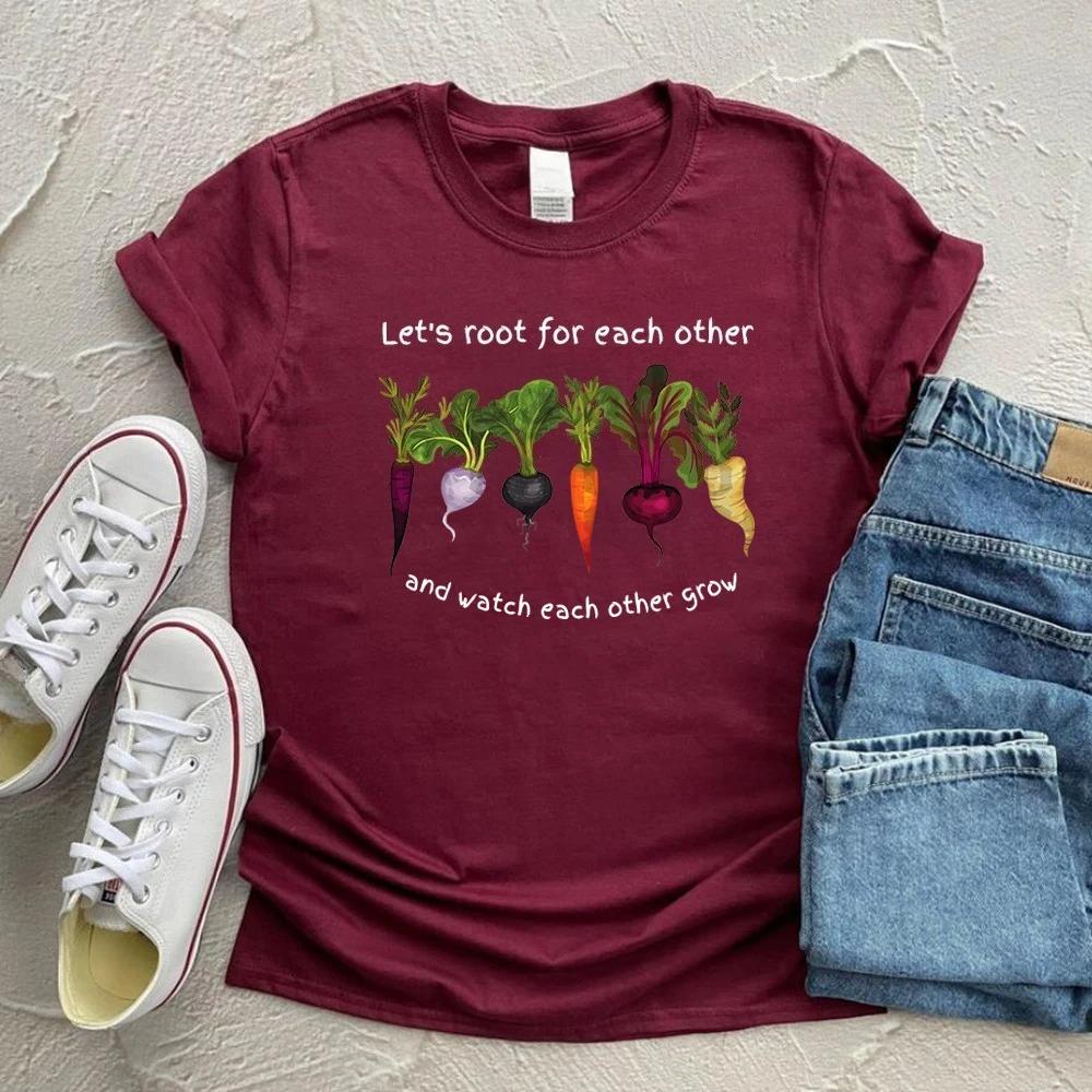 Vegetable T Shirt Let's Root for Each Other Tee Gardening Shirt Watch Each Other Grow Shirt Vegetables Lover Gift Casual Tops
