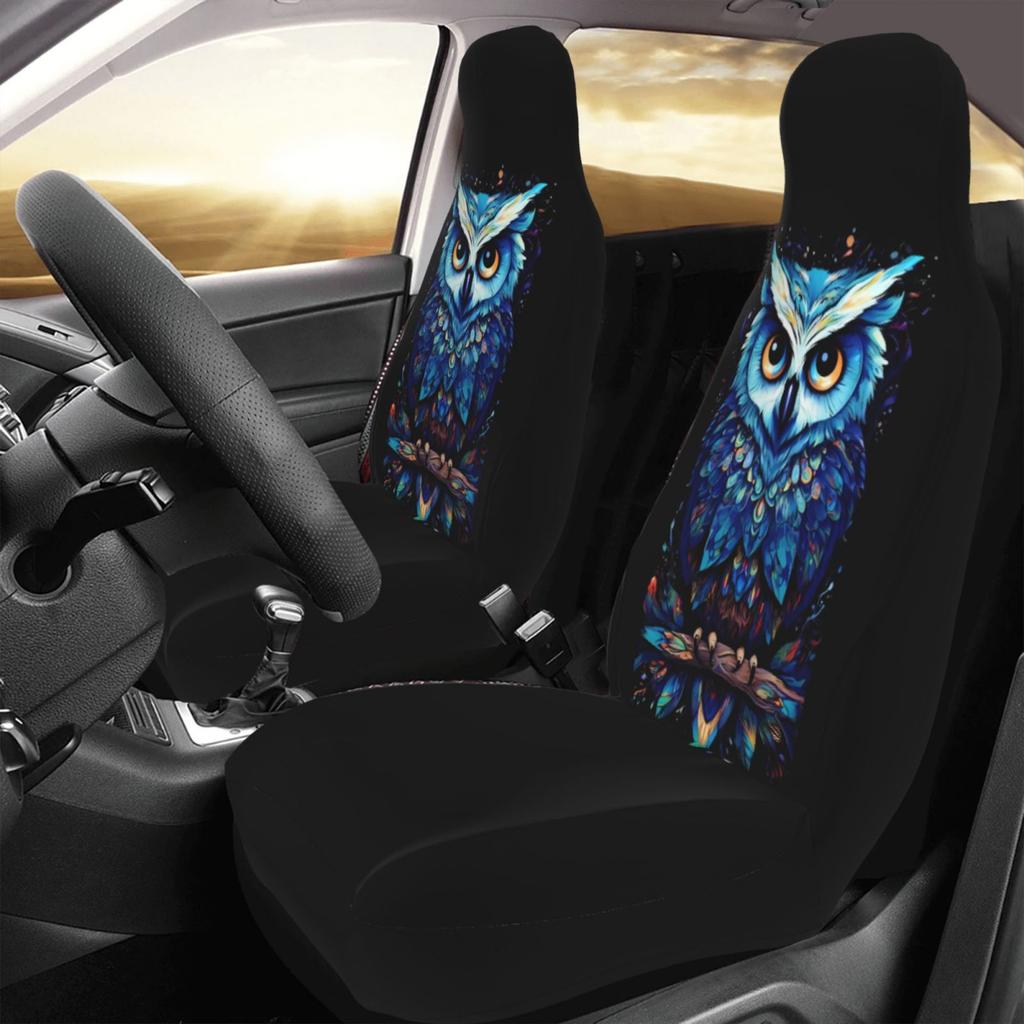 Magical Owl Pattern Print 2 PCS Car Seat Covers Front Auto Seat Cover Breathable Car Bucket Seats Protector Covers Universal Fit