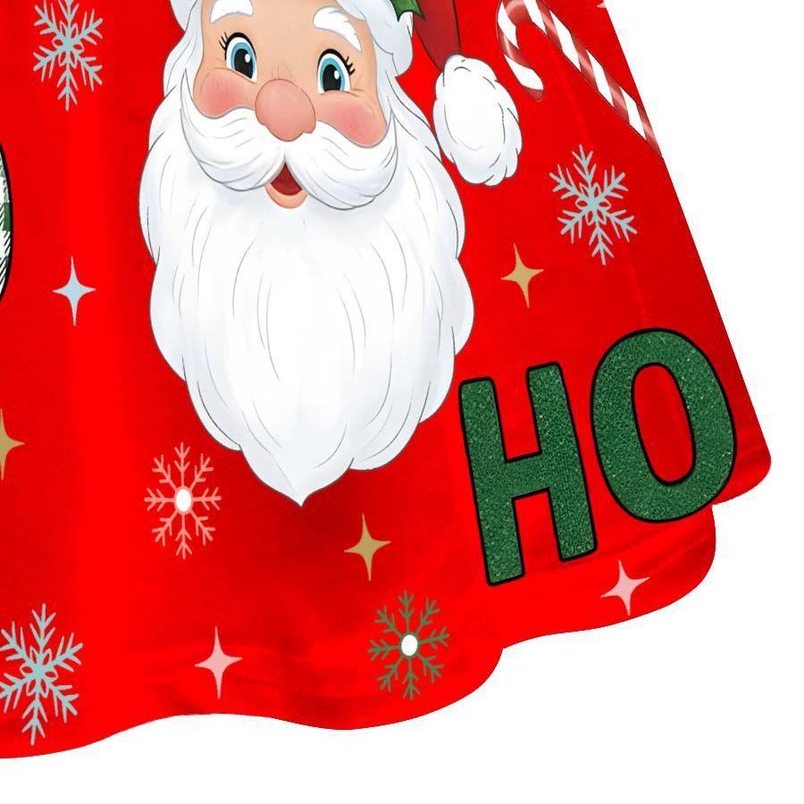 Kids Girls Cartoon Santa Claus Christmas Tree Elk Print Ruffle Sleevess New Year Dress