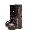 Black Thick-soled Heightening Medium-length Boots for Women's Spring and Autumn 2025 New Fashionable Versatile Muffin Stacking Boots Medium Tube