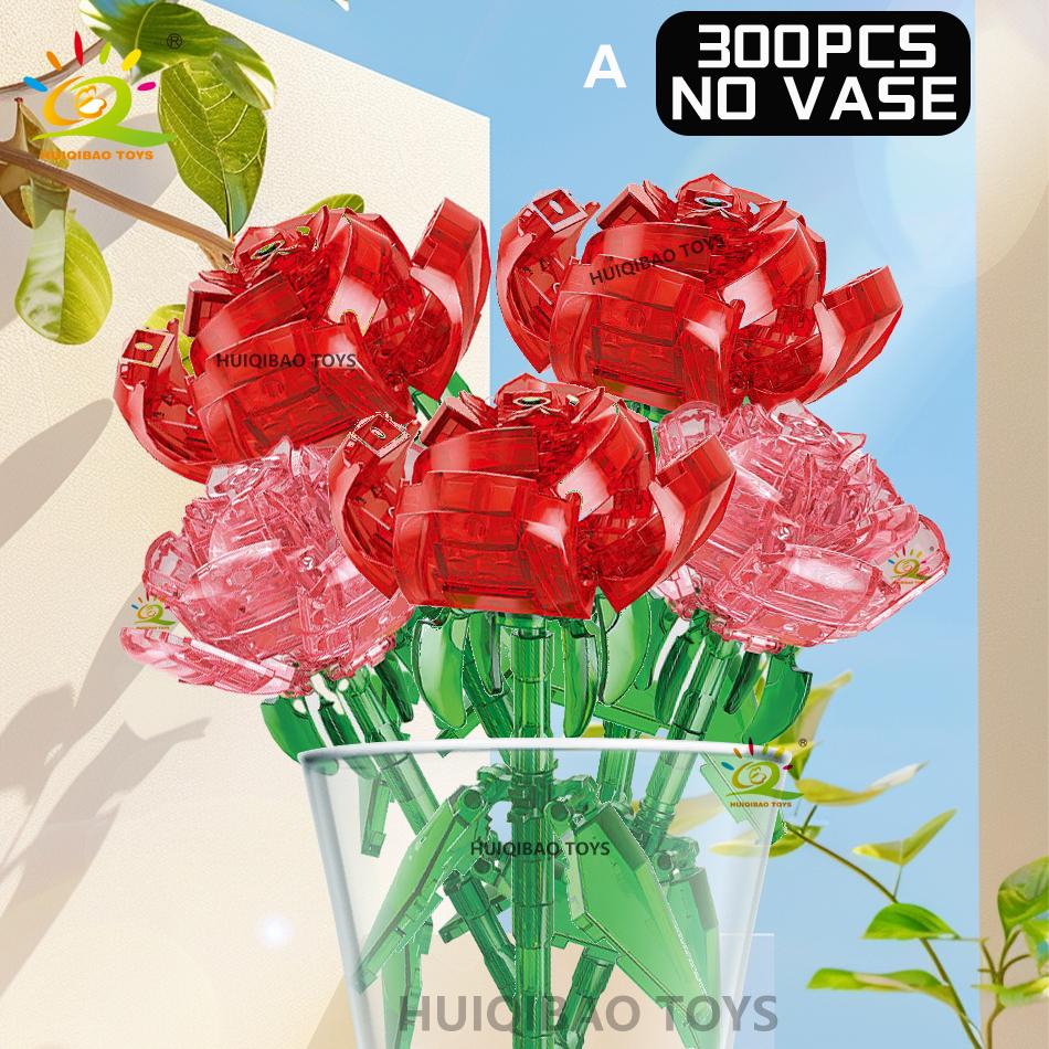 Non-Toxic Valentine'S Day Rose Flower Bouquet Building Blocks Set Artificial Flowers For Home Decor Crystal Rose Bricks Kits Toys