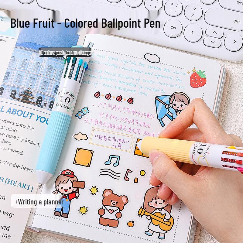 Blaues Frucht Mehrfarbiger Gelstift, 0,8 mm, Weicher Griff - Komfortabler Farbiger Kunstmarker