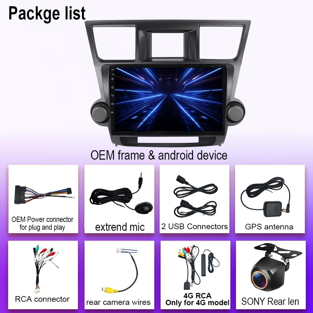 Car Video Android Player For Toyota Highlander 2 XU40 2007 - 2013 Navigation GPS Auto Radio 4G BT Multimedia Stereo No 2din DVD