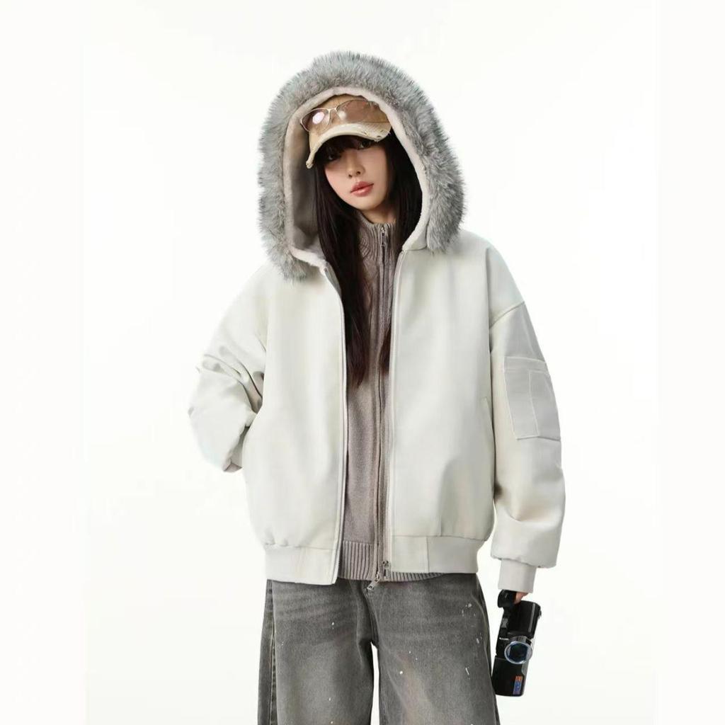 Unisex Double-Sided Wear Snow Eagle Fur Collar Hooded Jacket - Warm Cotton Autumn/Winter Plus Velvet Couples Design
