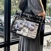 Women Fashion Checkered Pattern Retro Ita Bag Cute Girl Transparent Large Capacity Tote Bag New Shoulder Bag DIY Display Handbag