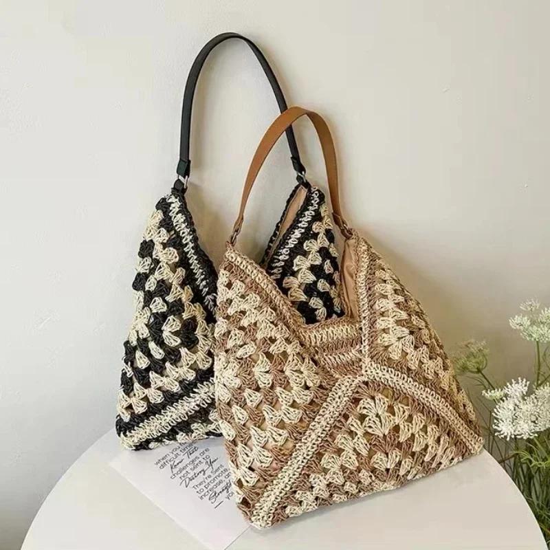 Women Weaving Clutches Top-handle Bag Large Portable Shoulder Bag Summer Beach Purses Shopper Satchel Female Tote Bags Handbags