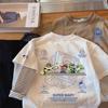 Boys Spring Autumn Cotton Fake Two Piece Long Sleeve T Shirt Loose Fit Stylish Cool Top