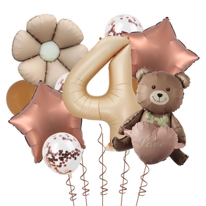 Matte Love Bear Colored Daisies 40 Inch Caramel Cream Aluminum Film Sequins Latex Balloon Birthday Set