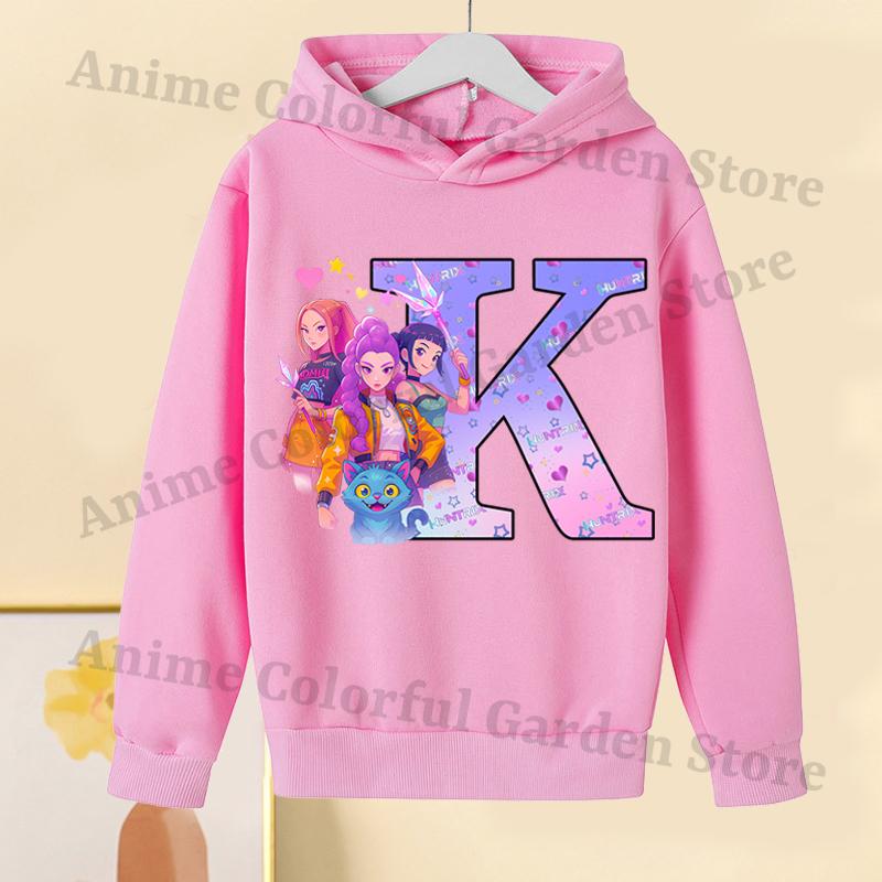 KPop Dämonenjäger Pinke Hoodies für Kinder Cartoon Buchstaben bedrucktes Kapuzensweatshirt Mädchen Herbstmode Hoodie Kinderkleidung