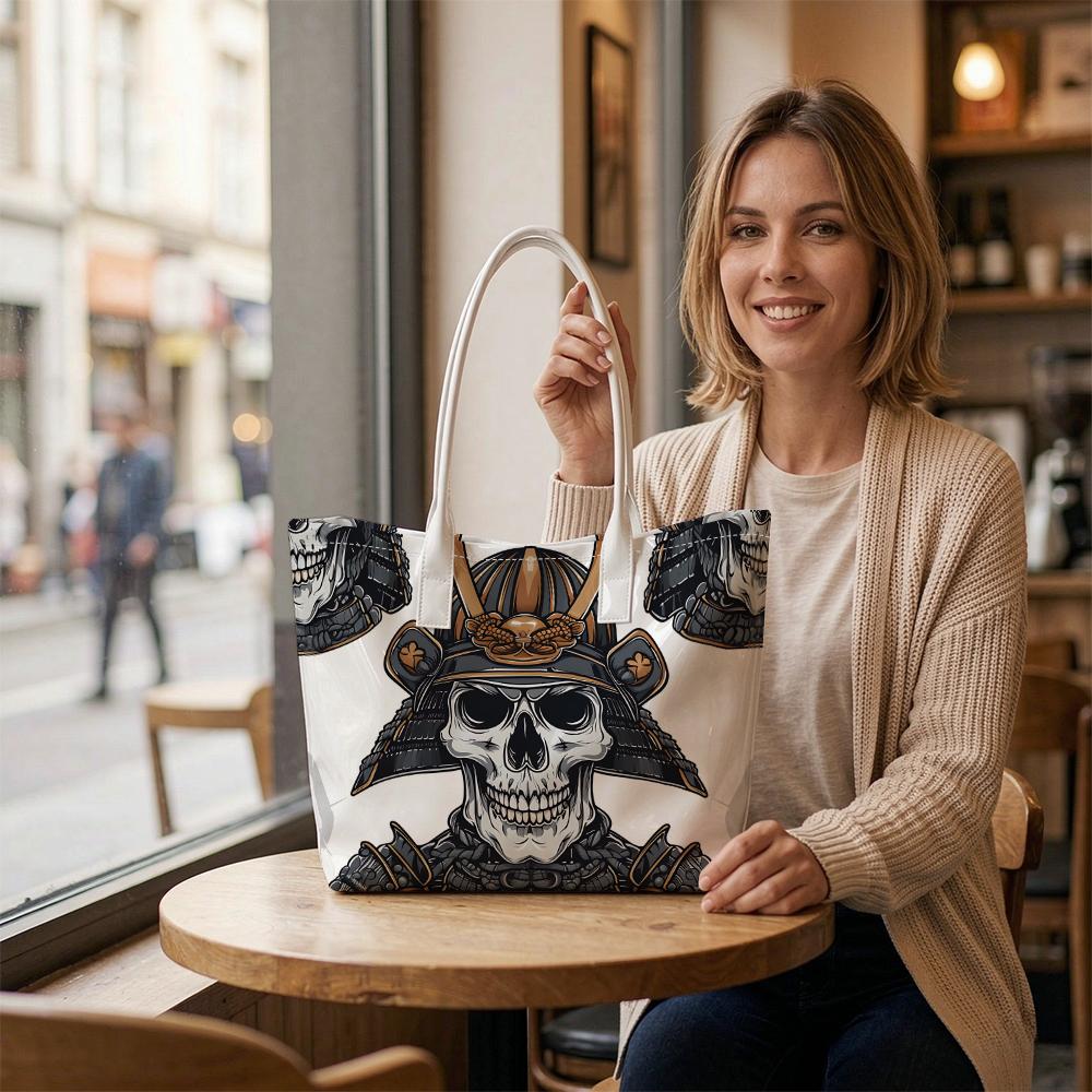 Cool Samurai Skull Print Tote Bag Casual Large Capacity Daily Handbag