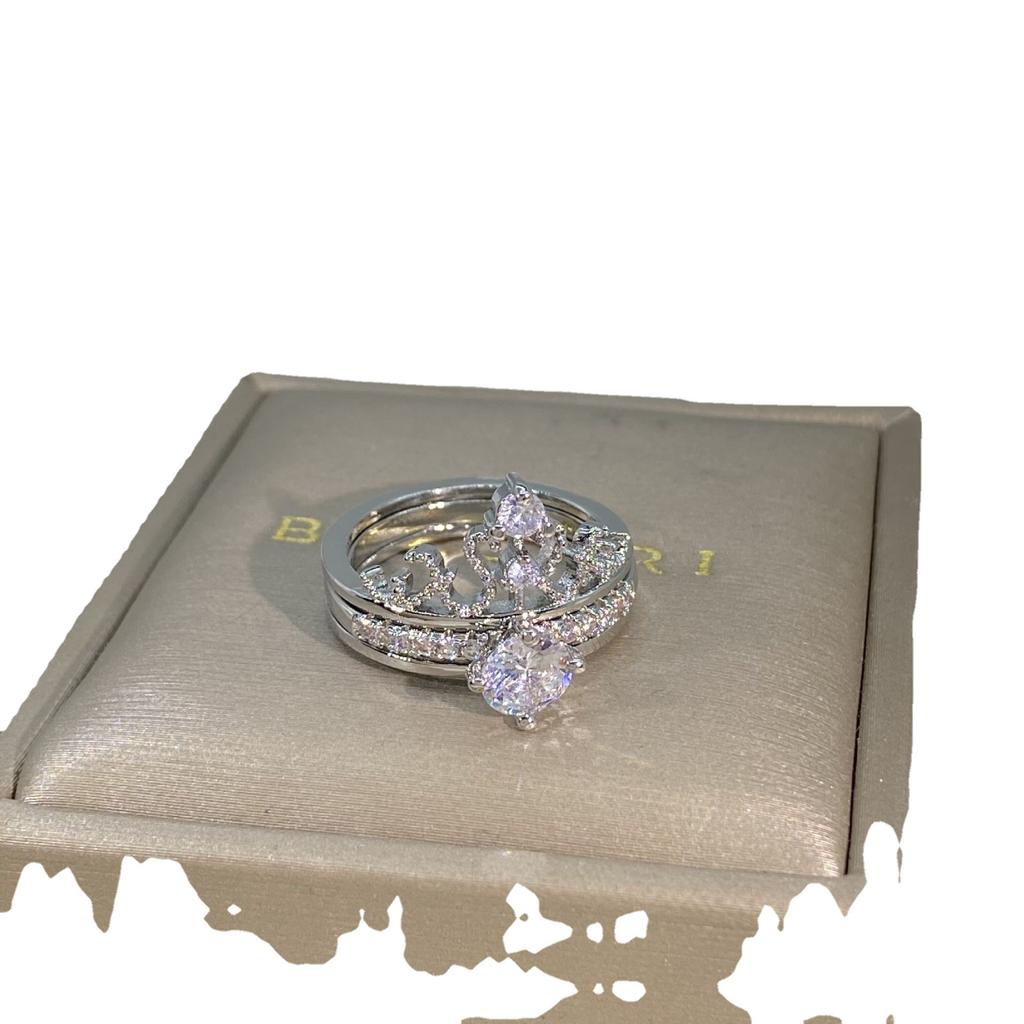 White Copper Hand Decoration Ring Double Layer Crown Women's 2 Piece Combination Ring
