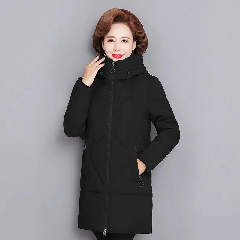 Women's Winter Jacket Middle-aged Mother New Cotton Padded Jacket Autumn Winter Long Hooded Warm Parka