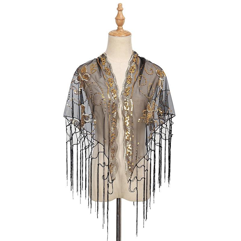 Meier Butterfly triangle scarf - openwork tassel embroidered party banquet evening dress lace shawl