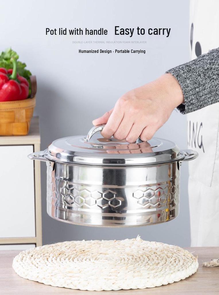 Stainless Steel Insulated Pot Set with Lid - Large Capacity 3/4/5 Piece for Africa: Ideal for Household Use, Rice, and Boiling Water.