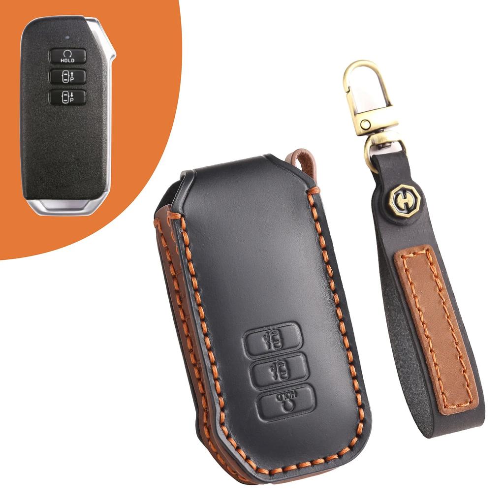 Leather Car Key Case Cover Holder Keychain Shell for Kia EV6 Seltos K5 Sorento MQ4 5 Button Remote Key Fob Holder