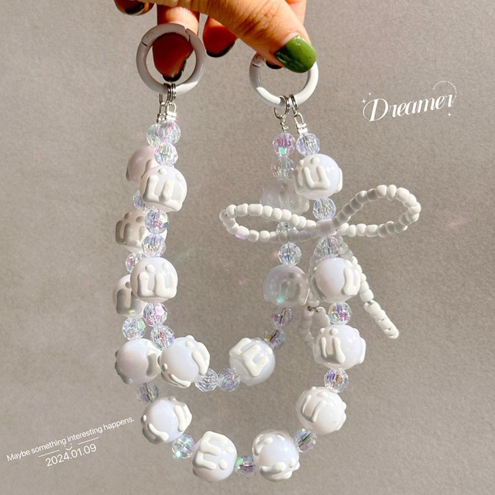

Lovely Colorful Mobile Phone Strap Beaded Hand-painted Bag Pendant Keychain Cake Double Chain Phone Lanyard білий