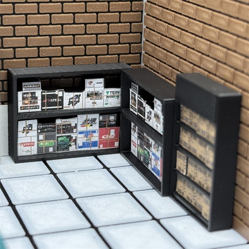 3 Piezas Estante a Escala 1/64 con Cajas para Diorama de Garaje Exquisito Modelo de Estante en Miniatura de Plástico Accesorios de Fotografía Creativa