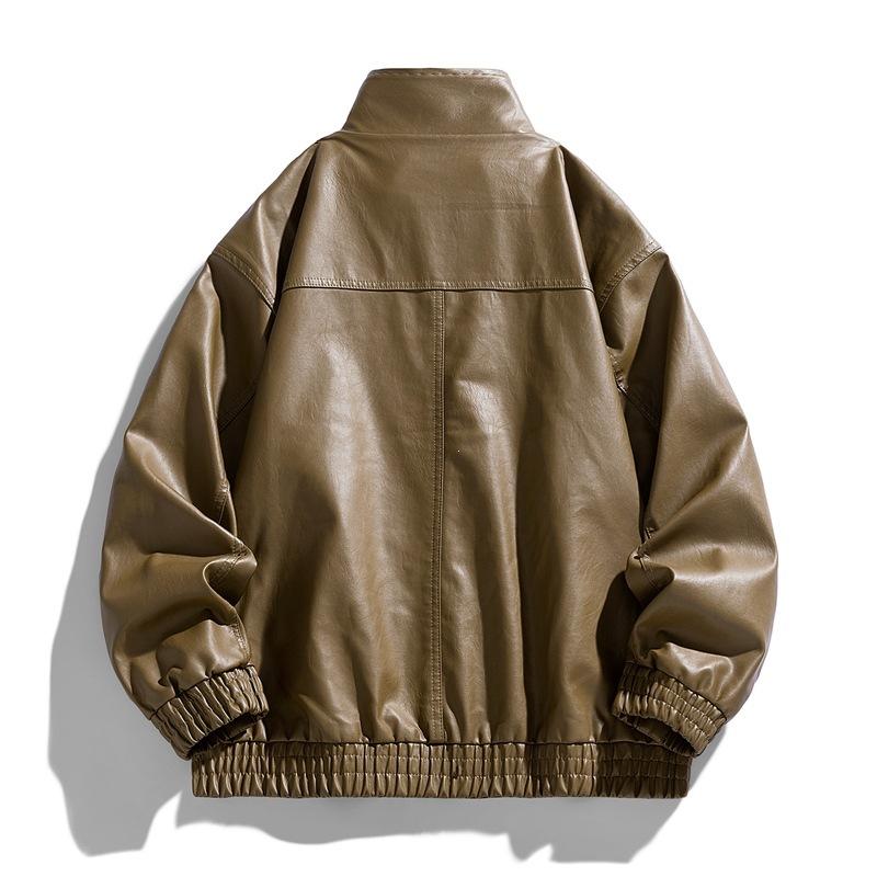 New Fattened Plus Size Leather Jacket Men's PU Leather Tooling Large Size Leather Jacket Men's Stand-Up Collar Locomotive Douyin Cross