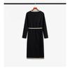 Elegant French Chic Knit Midi Dress Women Long Sleeve High Waist A-Line With Contrast Lurex Trim